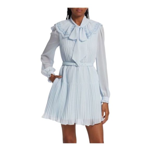SELF-PORTRAIT Blue Chiffon Mini Dress Size 2 - Picture 1 of 10
